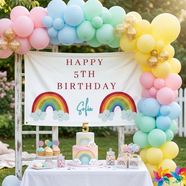 Lona Personalized Rainbow 5th Birthday Banner Cute Girl (Subido por el creador)