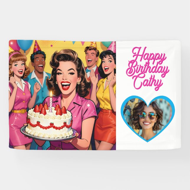 Lona Personalized Retro Surprise Birthday Party Photo (Horizontal)