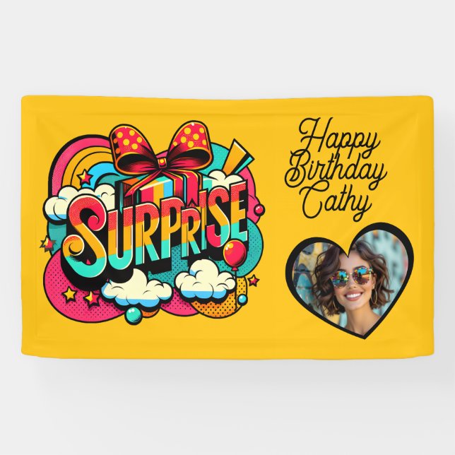 Lona Personalized Retro Surprise Pop Art Party Birthday (Horizontal)