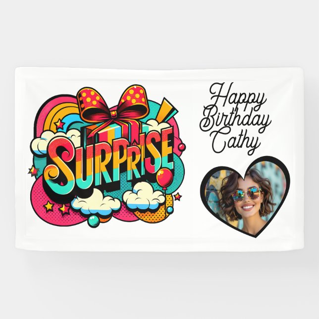 Lona Personalized Retro Surprise Pop Art Party Birthday (Horizontal)