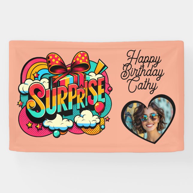 Lona Personalized Retro Surprise Pop Art Party Birthday (Horizontal)