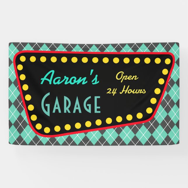 Lona Personalized Vintage Garage Sign Banner (Horizontal)