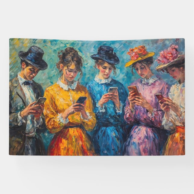Lona Personas del siglo XIX usando smartphones (Horizontal)