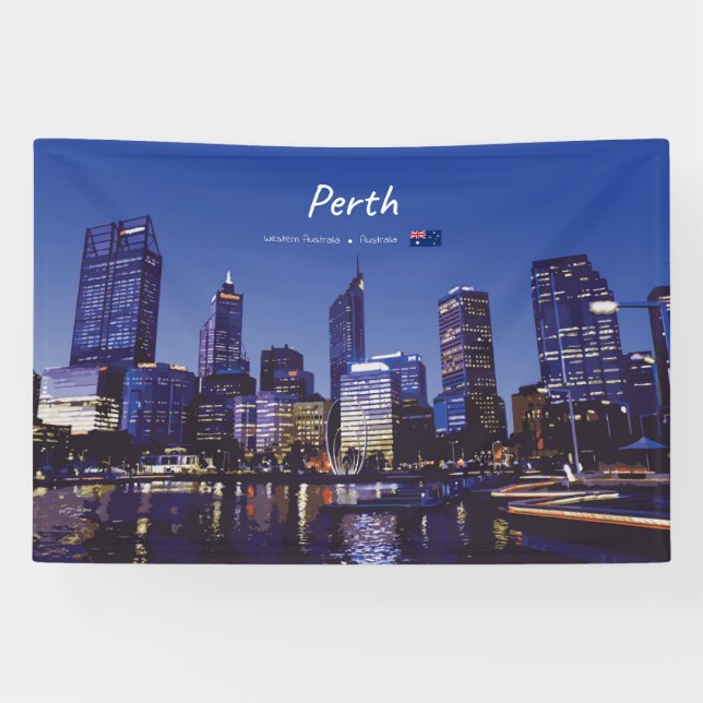 Lona Perth, Australia - Horizonte de la ciudad de noche (Horizontal)