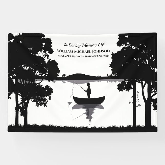 Lona Pesca Eterna Memorial Funeral Negro Y Blanco (Horizontal)