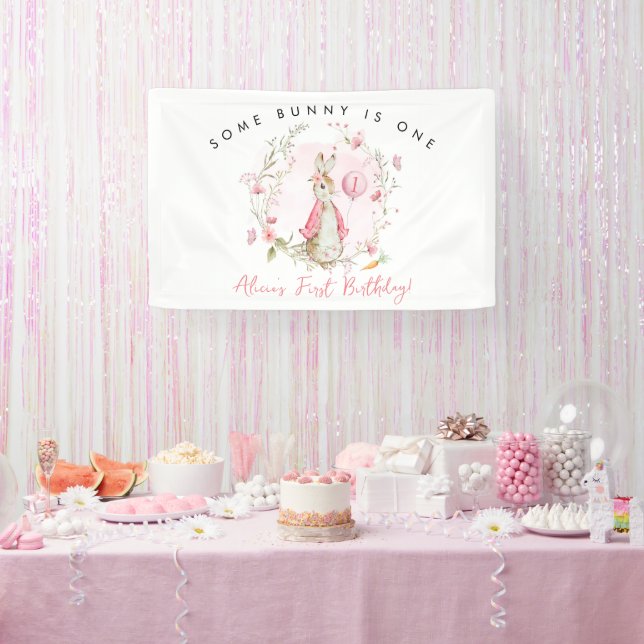 Lona Peter Rabbit Pink 1st Birthday Some Bunny is ONE (Fiesta)