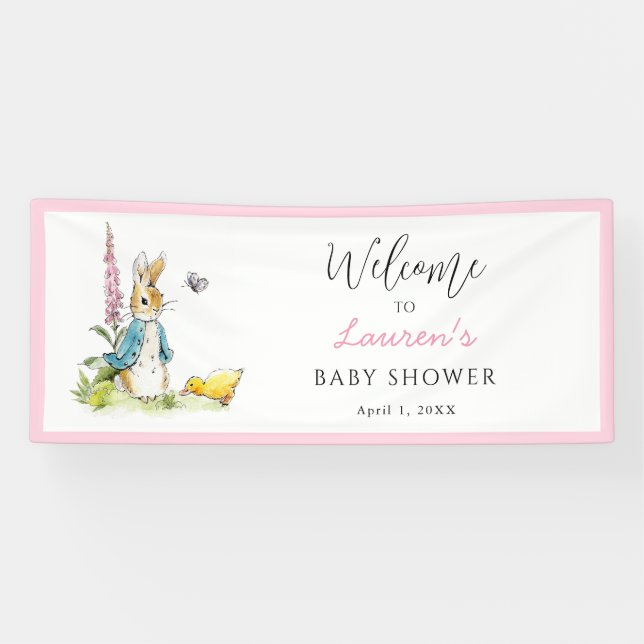Lona Peter Rabbit Pink Welcome Sign Baby Shower (Horizontal)