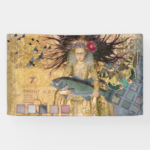 Lona Pez Mujer Piscis Vintage Gótico Clásico