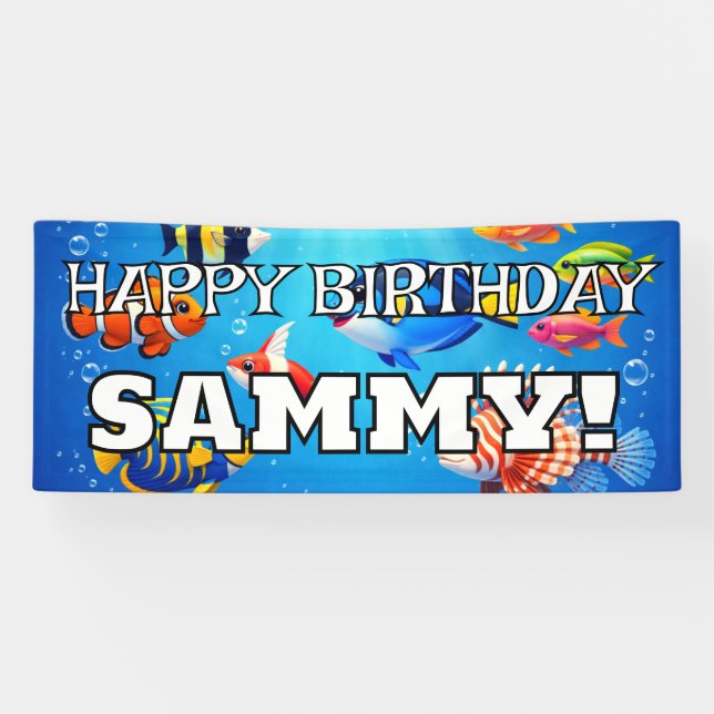 Lona Pez tropical personalizado FELIZ CUMPLEAÑOS  (Horizontal)