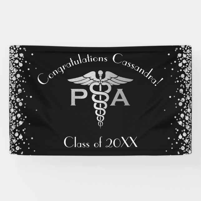 Lona Physician Assistant PA Graduation Black Silver (Horizontal)