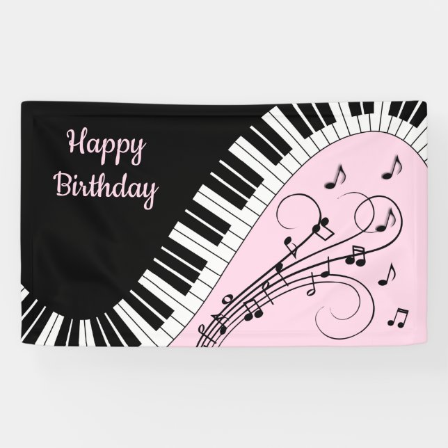Lona Piano Keyboard Black and White Music Design Pink (Horizontal)