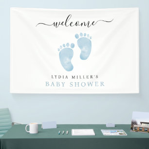 Lona Pies de bebé azules Signo de bienvenida de Baby Sh