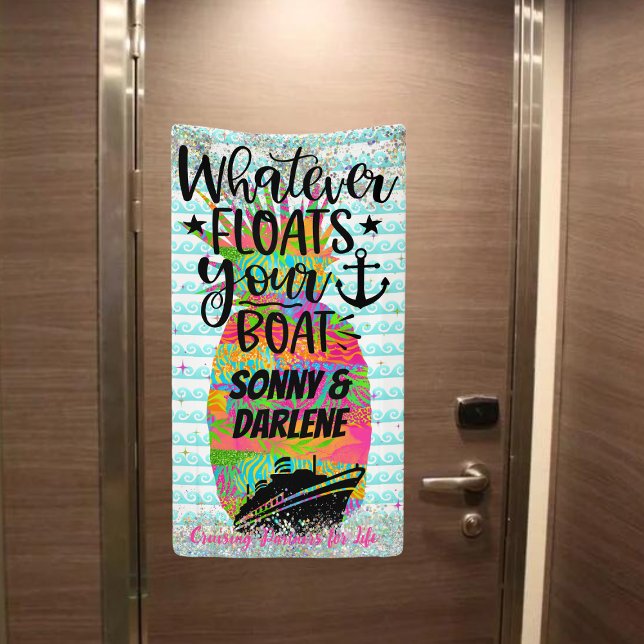 Lona Pineapple Lo Que Flote Su Puerta De Cruceros En Ba (Couple's Cruise Door Banner)