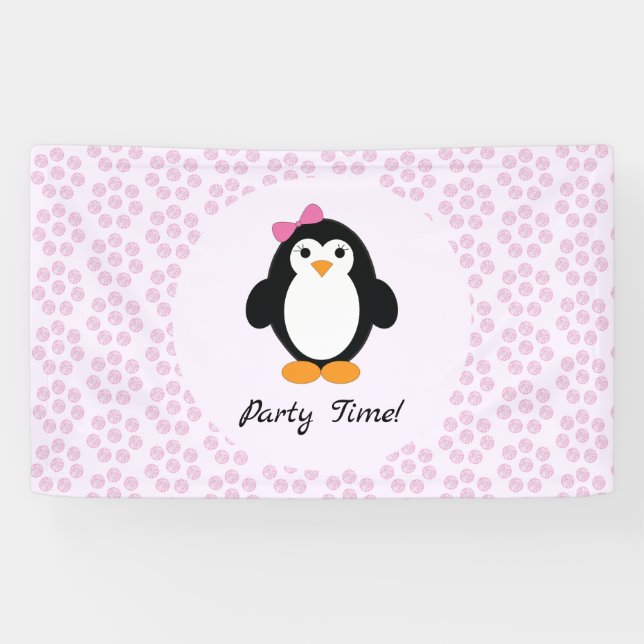 Lona Pingüino Chica de tiempo fiesta (Horizontal)