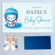 Pingüino de invierno azul helado pesca Baby Shower