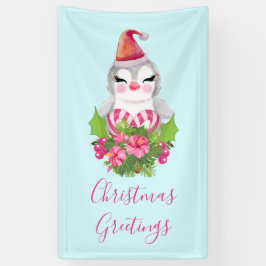 Lona Pingüino de Navidades burdos en Santa Hat