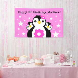 Lona Pingüinos Chicas de cumpleaños felices