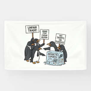 Lona Pingüinos contra aranceles anti Trump
