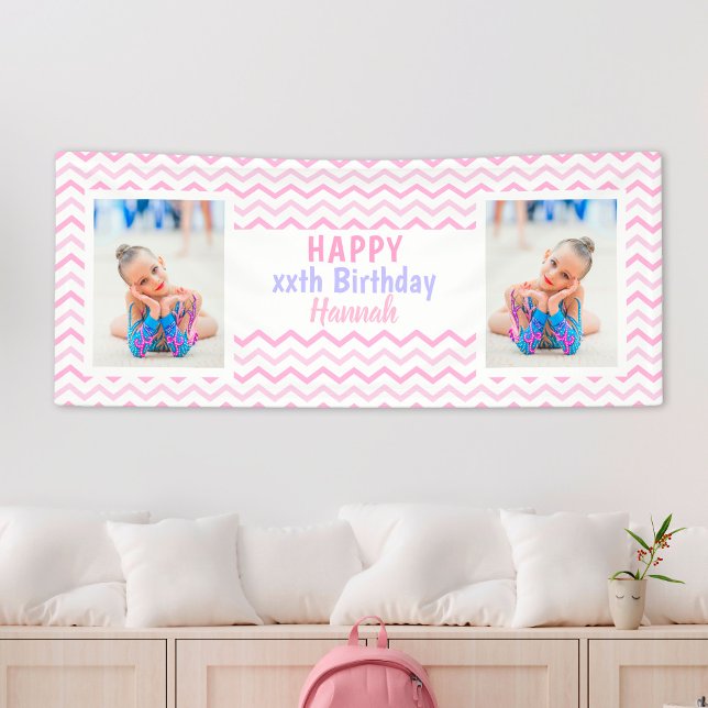 Lona Pink Any Age Chica Foto Girly Birday Party (Pink Any Age Girl Photo Girly Birthday Party Banner
)