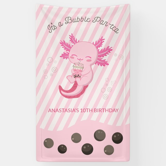 Lona Pink Axolotl Bubble Boba Tea Birday Party (Vertical)