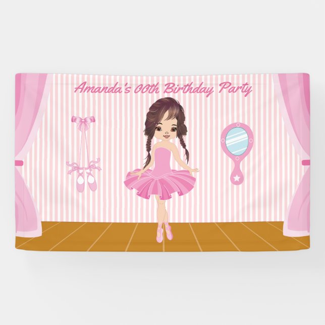 Lona Pink Ballerina con tema Fiesta de cumpleaños perso (Horizontal)
