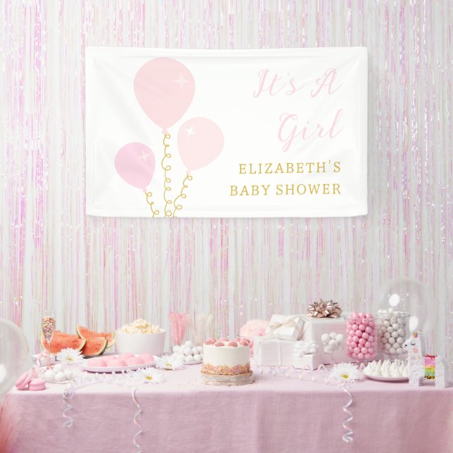 Lona Pink Balloons Girl Baby Shower (Fiesta)