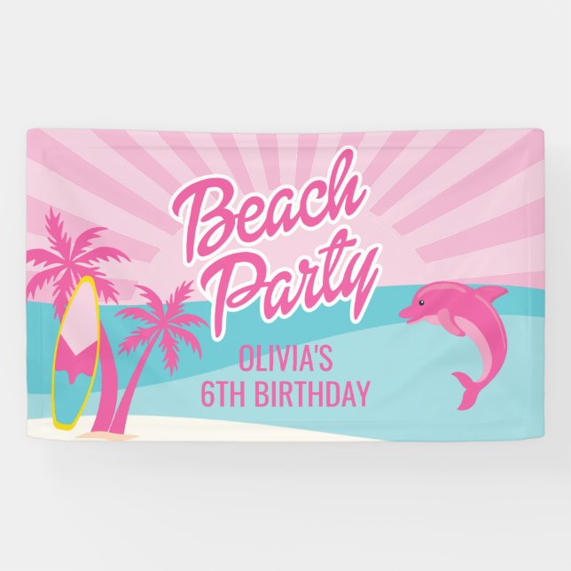 Lona Pink Beach Birthday Poster (Horizontal)