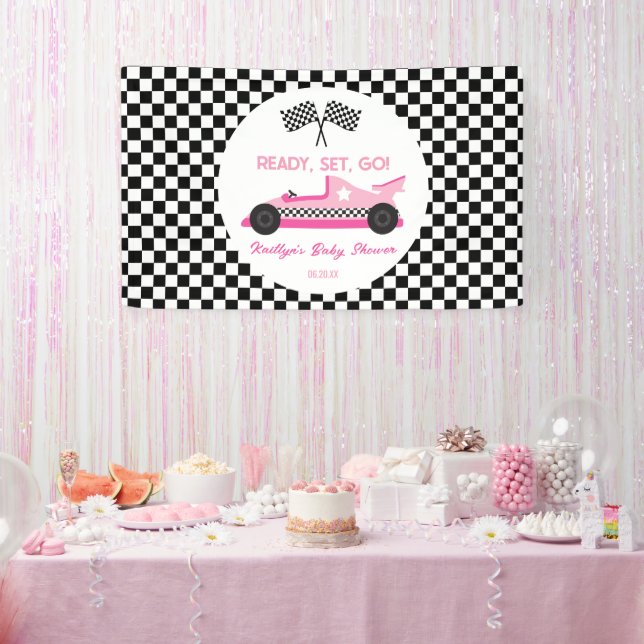 Lona Pink Black Race Car Ready Go Baby Shower (Fiesta)