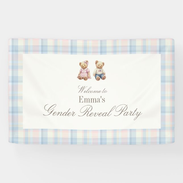 Lona Pink Blue Teddy Bear Baby Shower Backdrop (Horizontal)