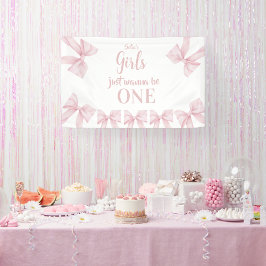 Lona Pink Bow Coquette Girl 1st Birthday Banner