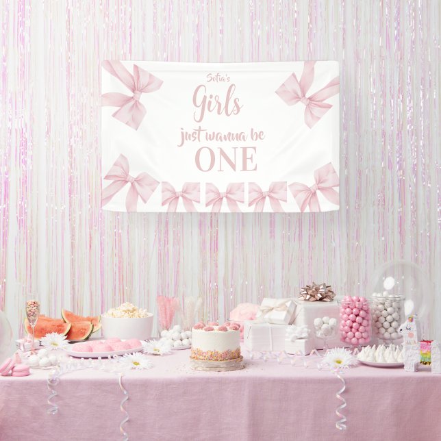 Lona Pink Bow Coquette Girl 1st Birthday Banner (Subido por el creador)