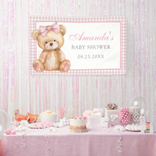 Lona Pink Bow Gingham Teddy Bear Baby Shower