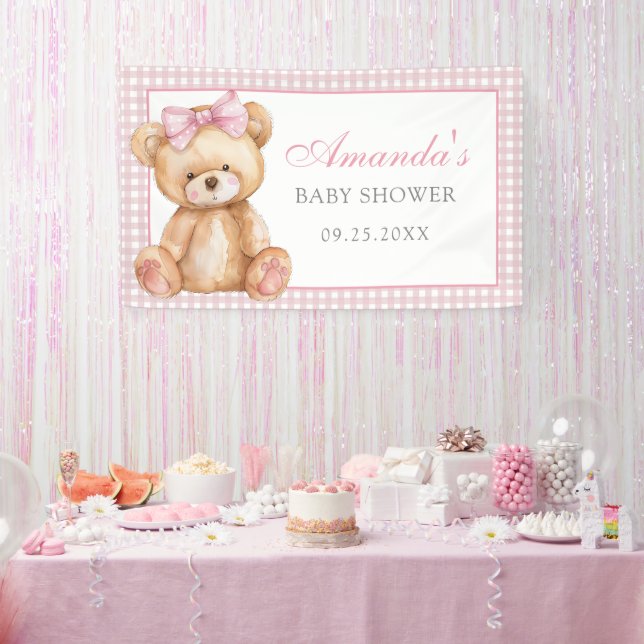 Lona Pink Bow Gingham Teddy Bear Baby Shower (Fiesta)