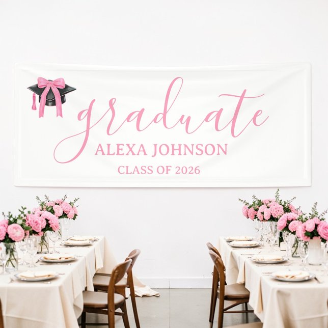Lona Pink Bow Graduation Cap Class Of 2026 Banner (Subido por el creador)