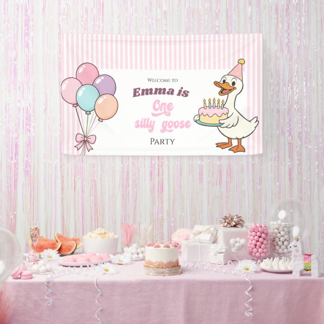 Lona Pink Bow One Silly Goose Girl 1st Birthday Party (Fiesta)