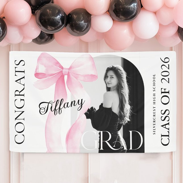 Lona Pink Bow Photo Graduation Banner (Subido por el creador)