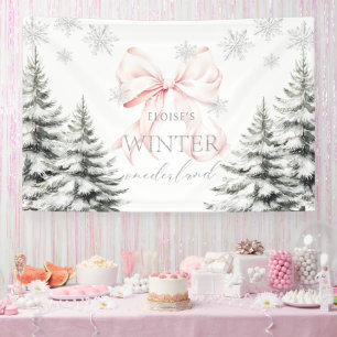 Lona Pink Bow Pine Trees Winter Onederland 1er cumpleañ