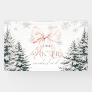 Lona Pink Bow Pine Trees Winter Onederland 1er cumpleañ