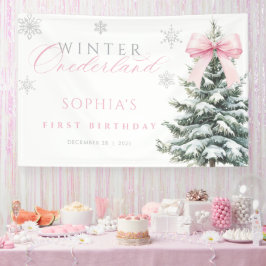 Lona Pink Bow Winter Onederland First Birthday Banner