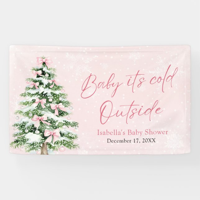 Lona Pink Bows Girl Baby It's Cold Outside Baby Shower (Horizontal)