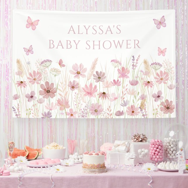 Lona Pink Butterfly Wildflowers Baby Shower (Fiesta)