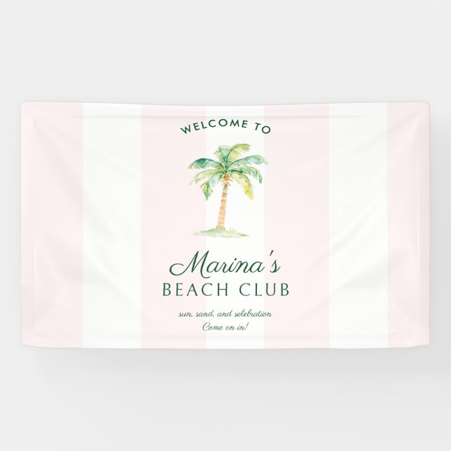Lona Pink Cabana Stripes Palm Beach Club Welcome (Horizontal)