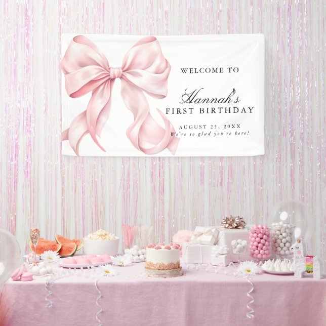Lona Pink Coquette Bow Birthday Party Welcome Sign (Fiesta)
