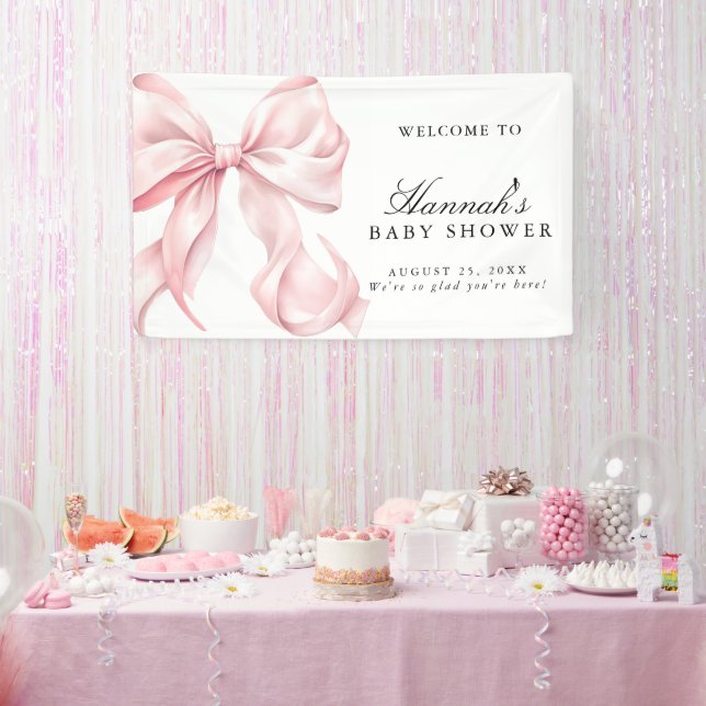 Lona Pink Coquette Bow Girl Baby Shower Welcome Sign (Fiesta)