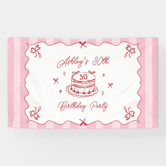 Lona Pink Coquette Striped Vintage Hand Drawn Birthday (Horizontal)