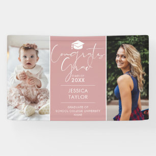 Lona Pink Entonces Y Ahora 2 Photo Graduation Party