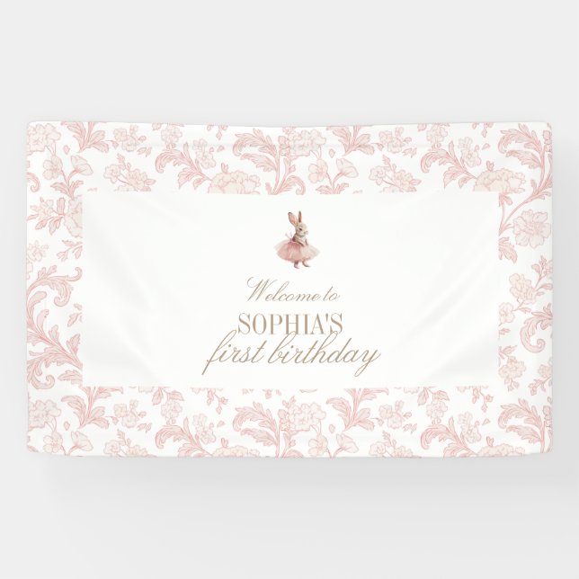 Lona Pink Floral toile Some Bunny Birthday  (Horizontal)