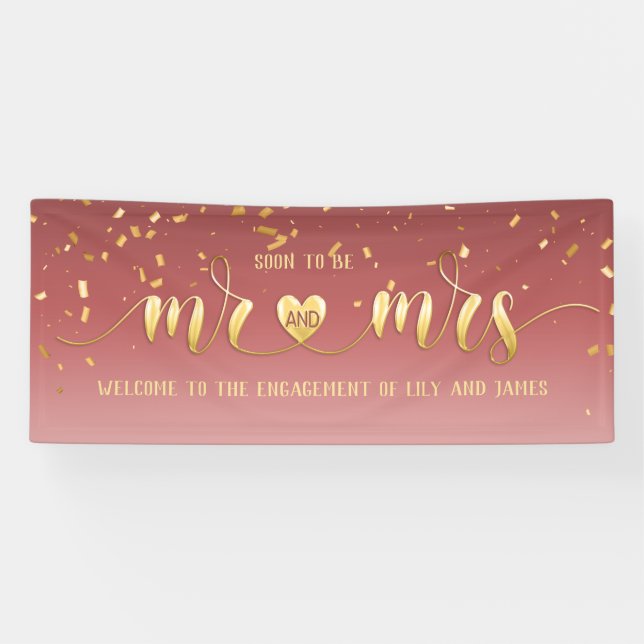 Lona Pink Gold Mr. y Mrs Engagement Banner (Horizontal)