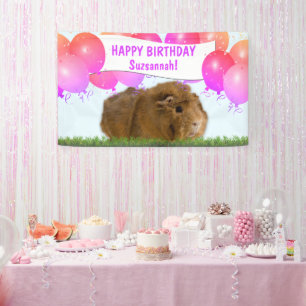 Lona Pink Happy Birday Balloons Ginger Guinea Cerdo