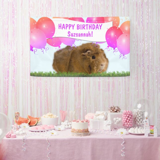 Lona Pink Happy Birday Balloons Ginger Guinea Cerdo  (Fiesta)